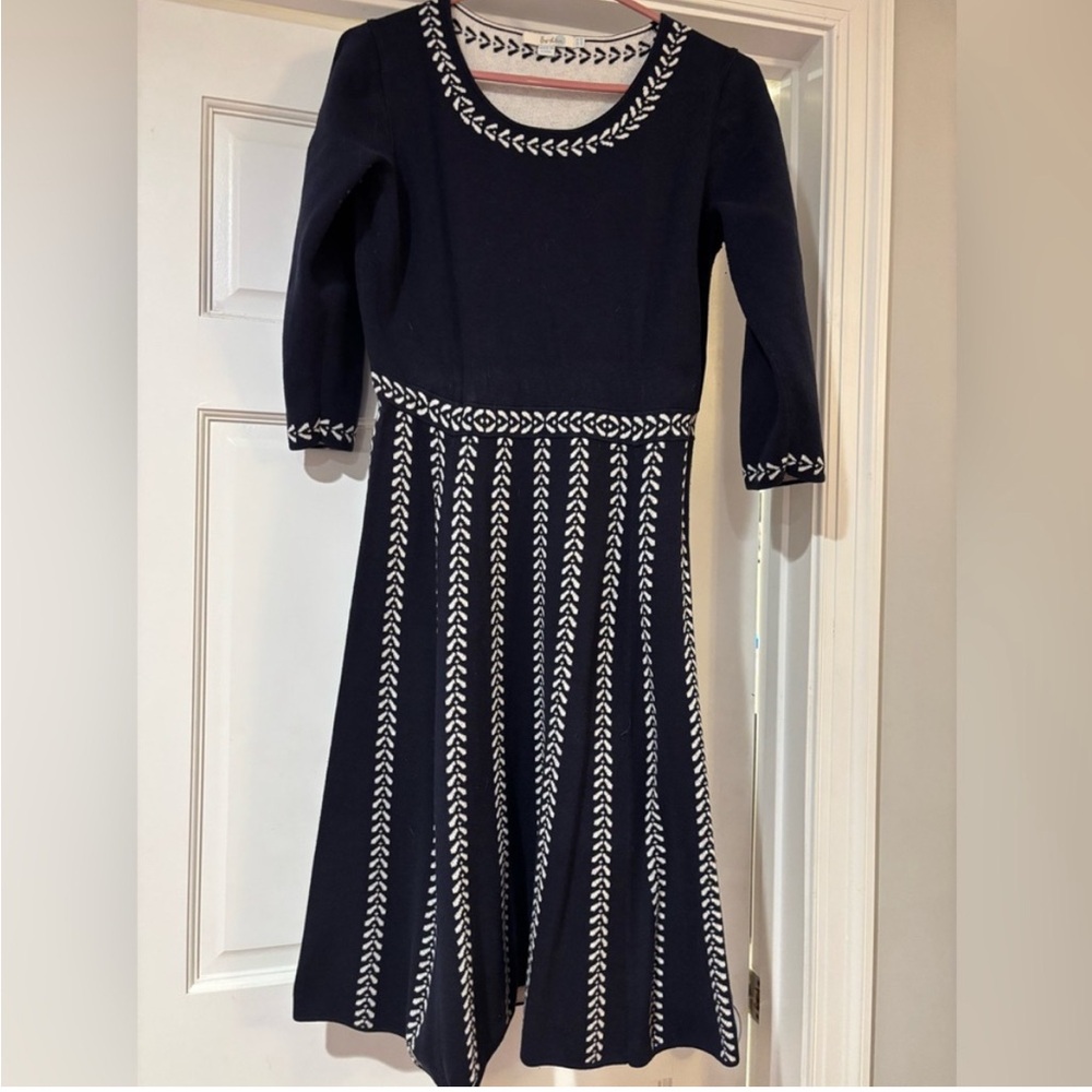 Boden Navy Knit Sweater Dress with White Detailing